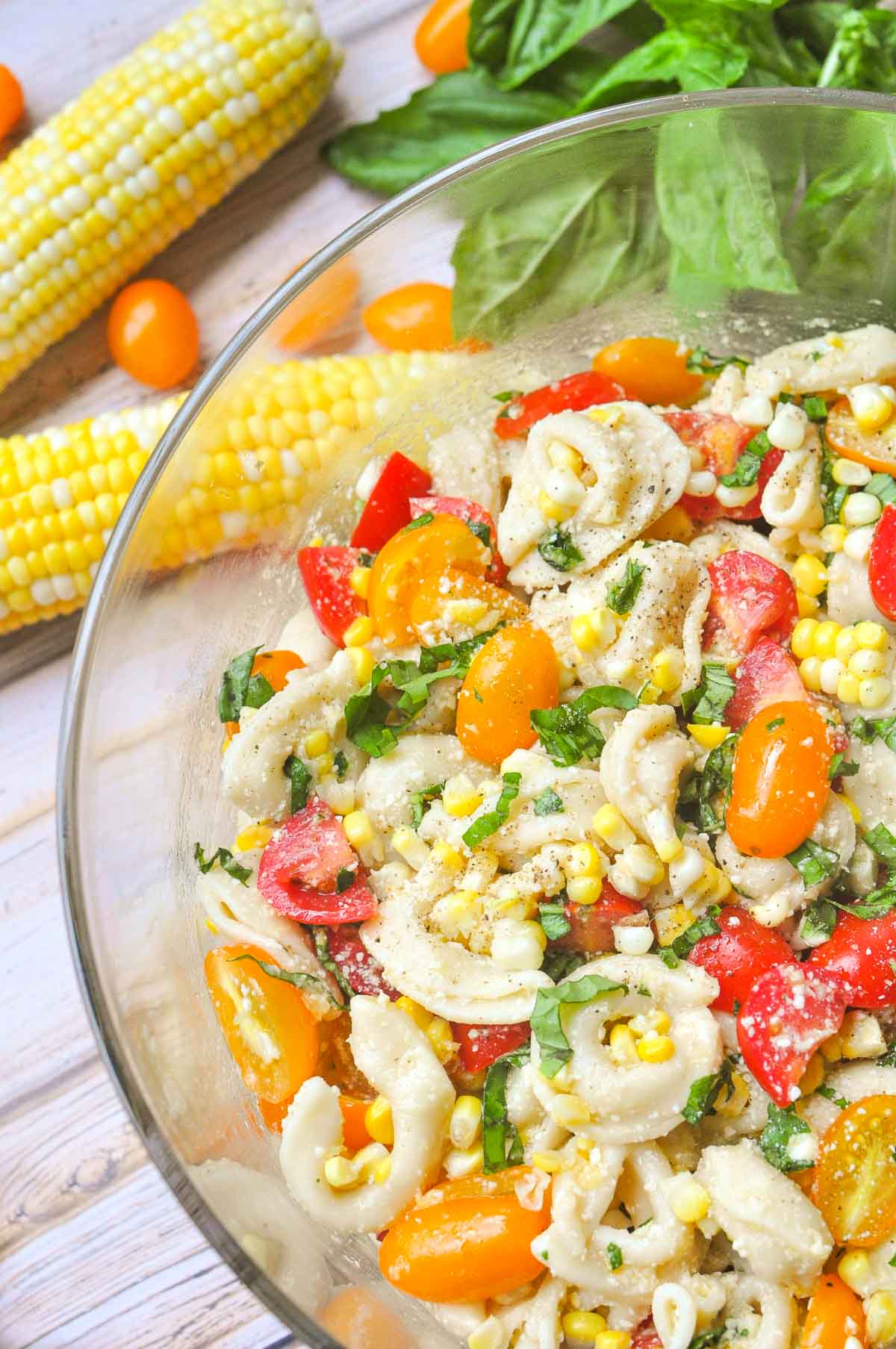 Tomato, Corn & Basil Spaghetti Salad