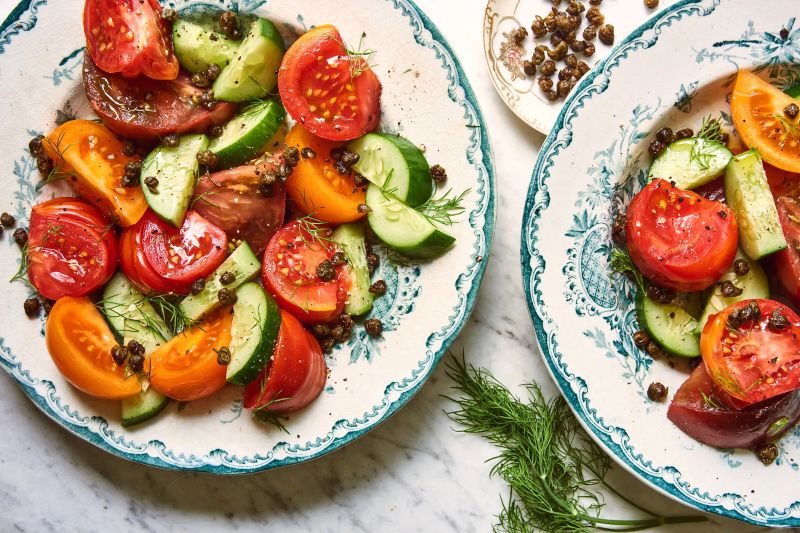 Tomato Cucumber Salad with Fried Capers