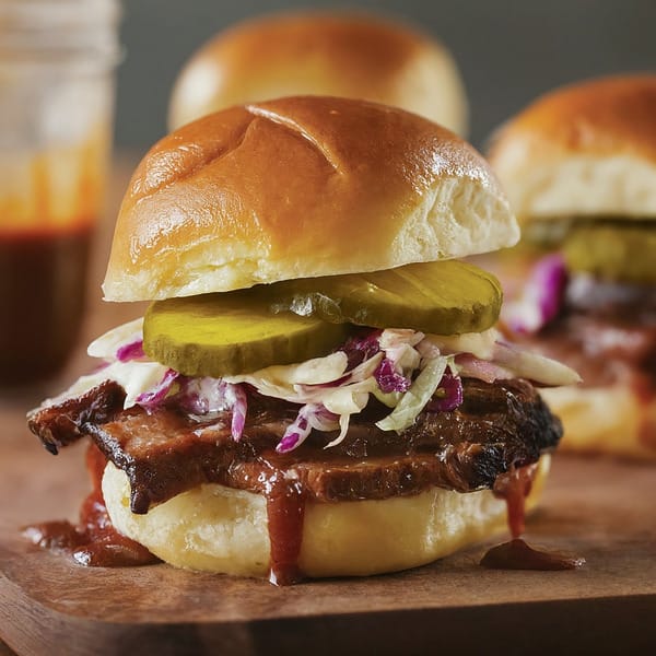 BBQ Beef Brisket Sliders with Pickles Coleslaw