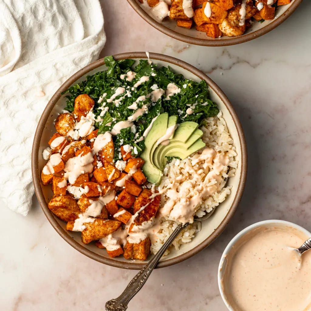 BBQ Chicken & Roasted Sweet Potato Bowls (1)