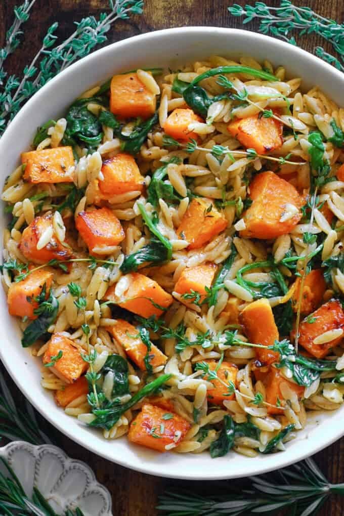 Creamy Orzo Pasta with Roasted Butternut Squash and Spinach Recipe (2)