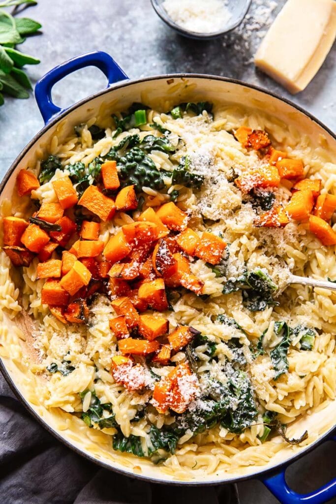 Creamy Orzo Pasta with Roasted Butternut Squash and Spinach Recipe (3)