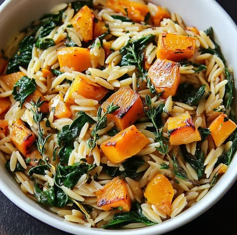 Creamy Orzo Pasta with Roasted Butternut Squash and Spinach Recipe (4)