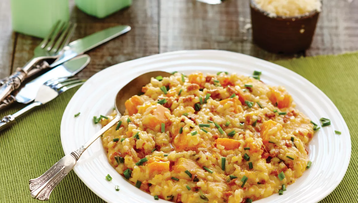 Pumpkin and chorizo risotto