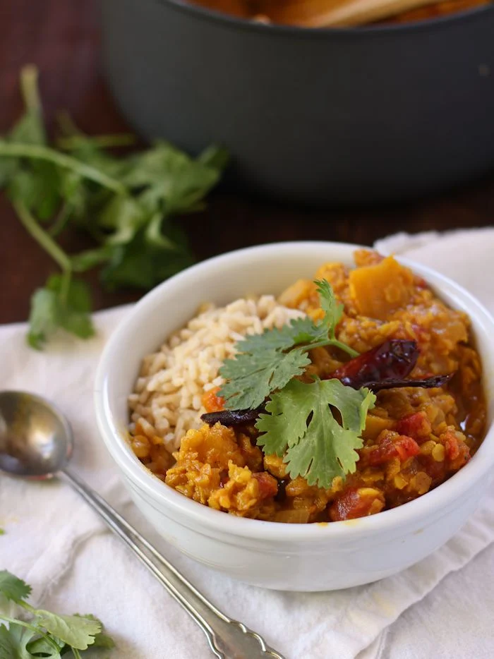 Pumpkin and red lentil dhal