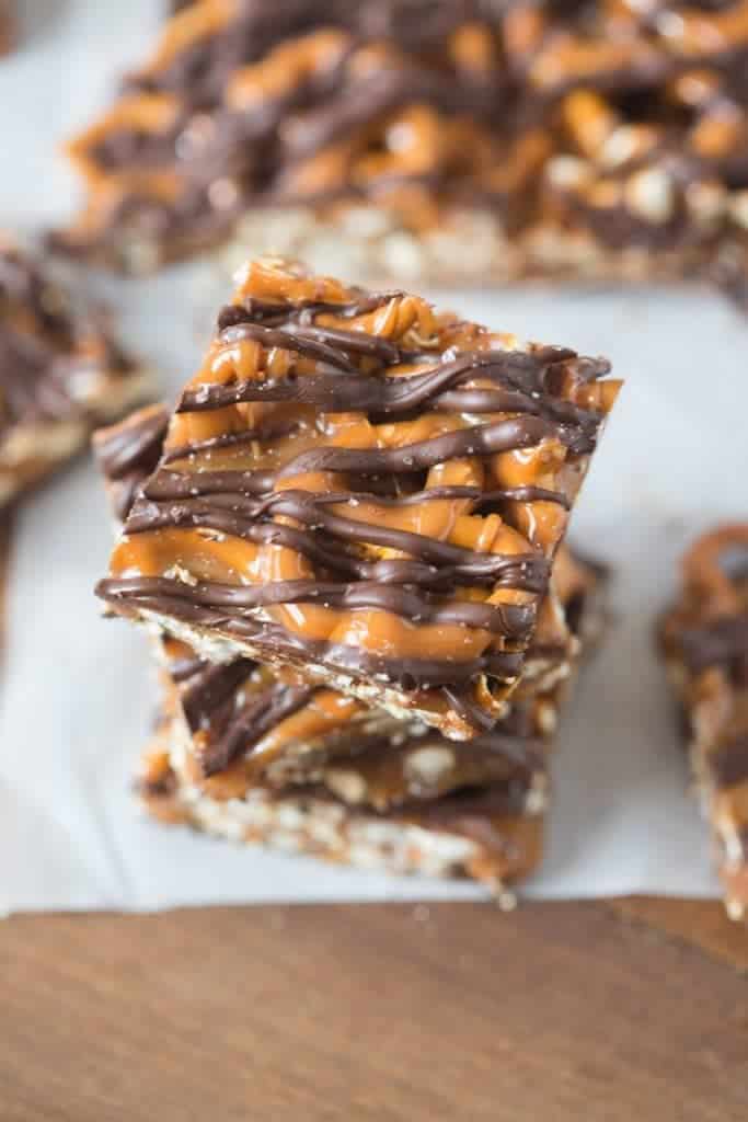 Chocolate Caramel Coffee Pretzel Bars