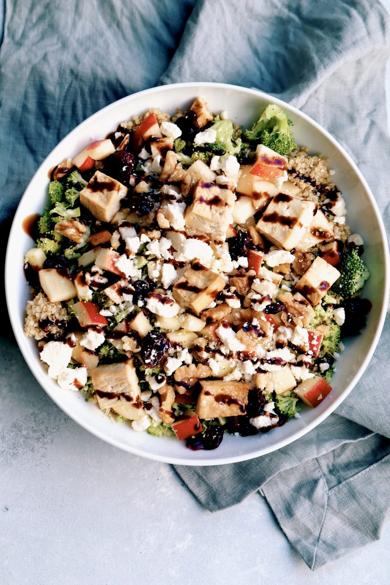 Quinoa, Broccoli & Apple Salad with Feta & Tofu