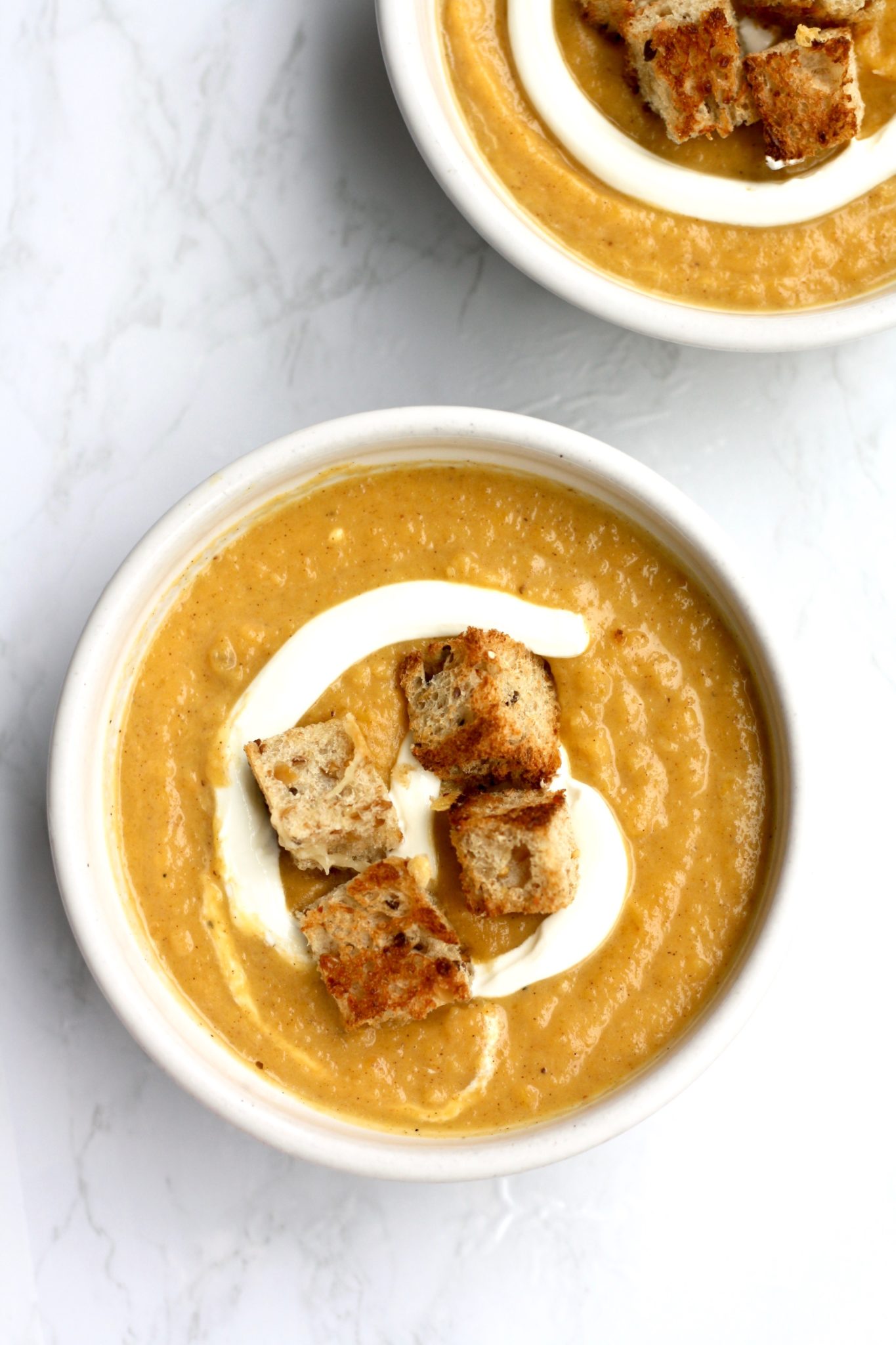 Roasted Butternut Squash & Apple Soup with Parmesan Toasted Croutons