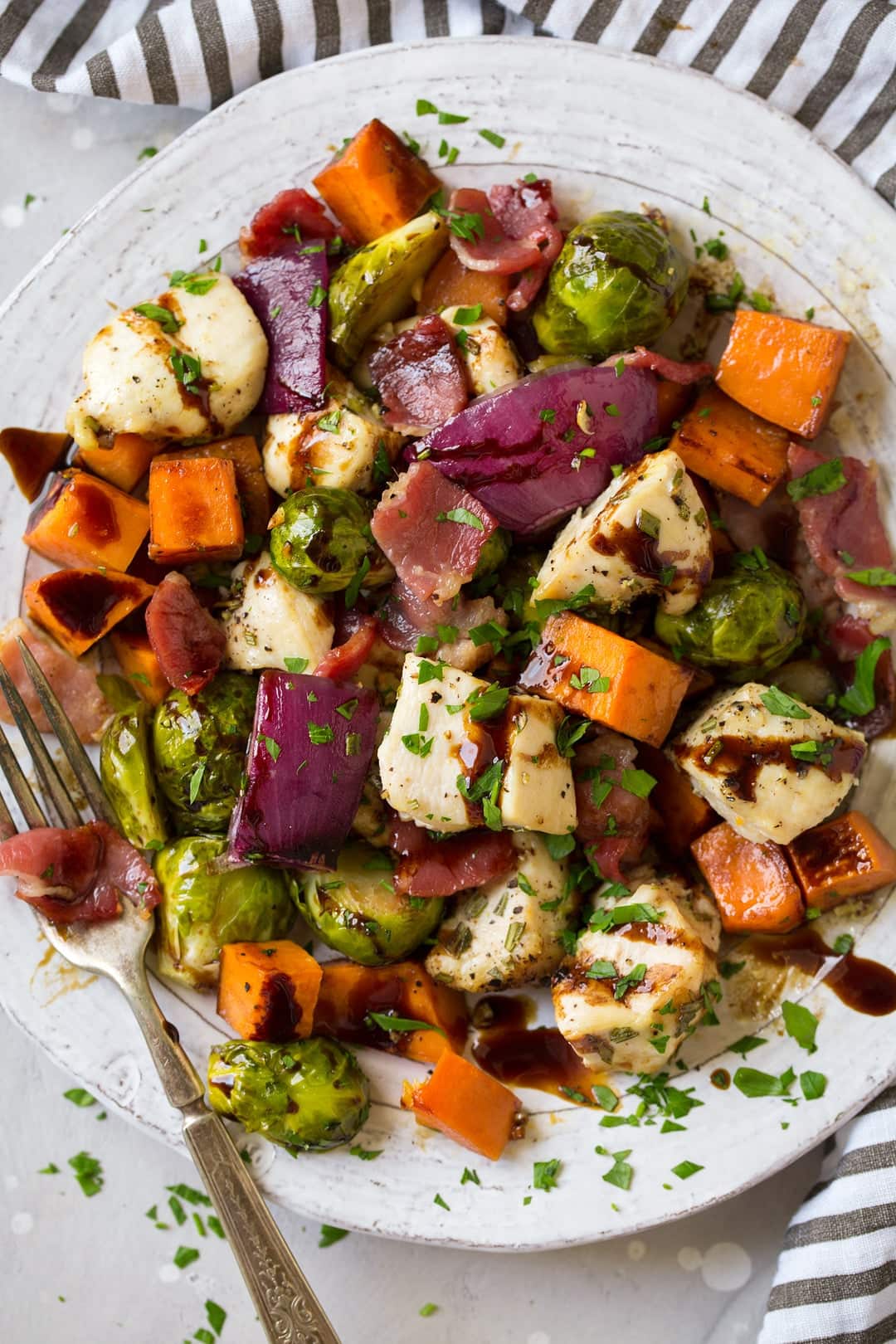 Roasted Chicken with Sweet Potatoes and Brussels Sprouts
