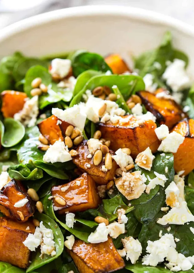 Roasted Pumpkin, Spinach, and Feta Salad