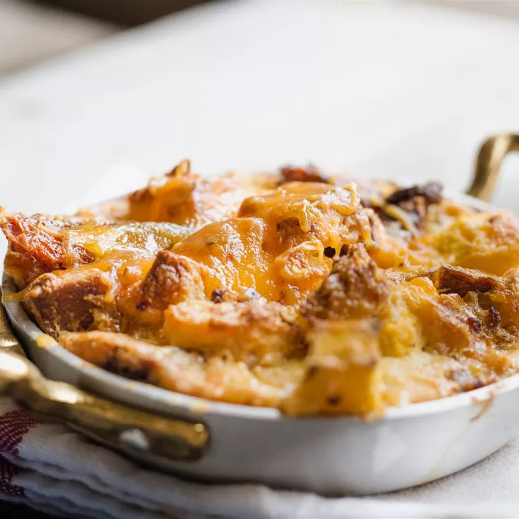 Savory Sausage Sun Dried Tomato and Pumpkin Bread Pudding