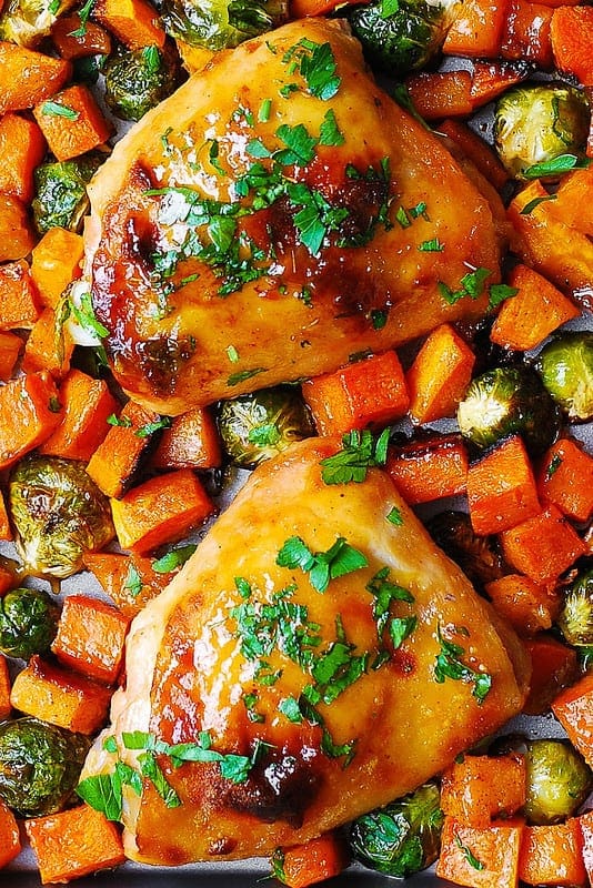 Sheet Pan Maple Dijon Chicken & Butternut Squash & Brussels Sprouts Recipe (1)
