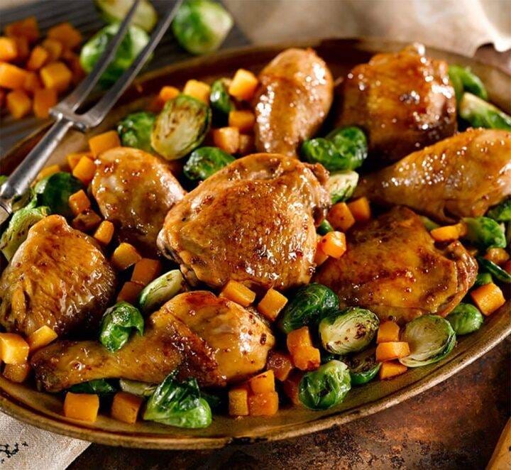 Sheet Pan Maple Dijon Chicken & Butternut Squash & Brussels Sprouts Recipe (4)