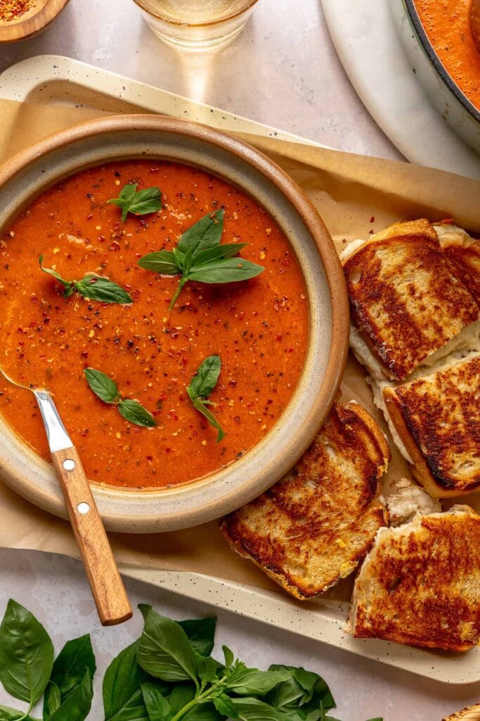 Tomato Basil Soup with Pesto Grilled Cheese Recipe (4)