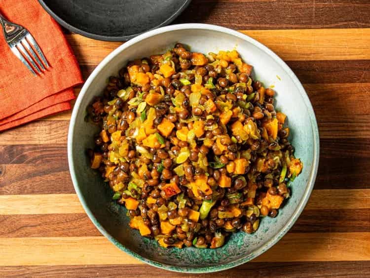 Warm Pigeon Pea Salad with Roasted Butternut Squash and Spiced Onions